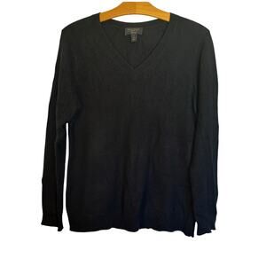 Charter Club Cashmere V-Neck Sweater Black Pullover Quiet Luxury Minimalist L